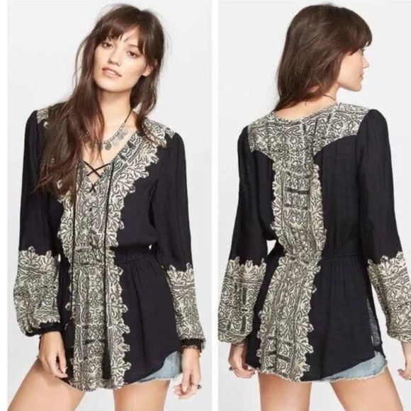 Free People Womans Tunic XSmall Black Peasant Core Dress Boho Top Bohemian T107 - Picture 1 of 7